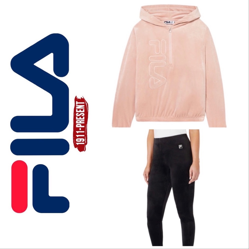 FILA Bundle Velour Black Leggings Pink Hoodie M